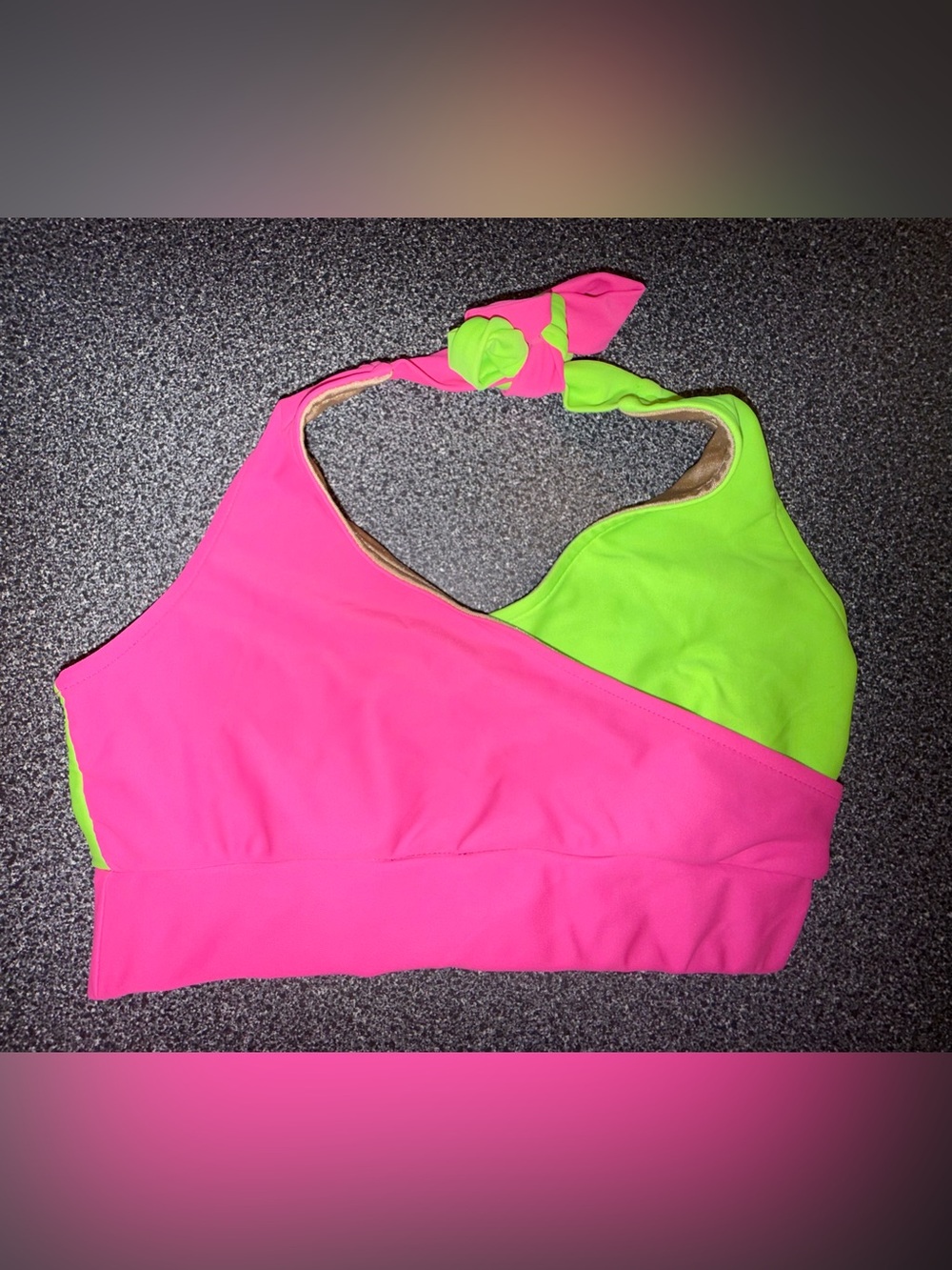 Purple Pixies Dance Top Neon Pink & Lime Green Halter Bra Top Size Adult XS